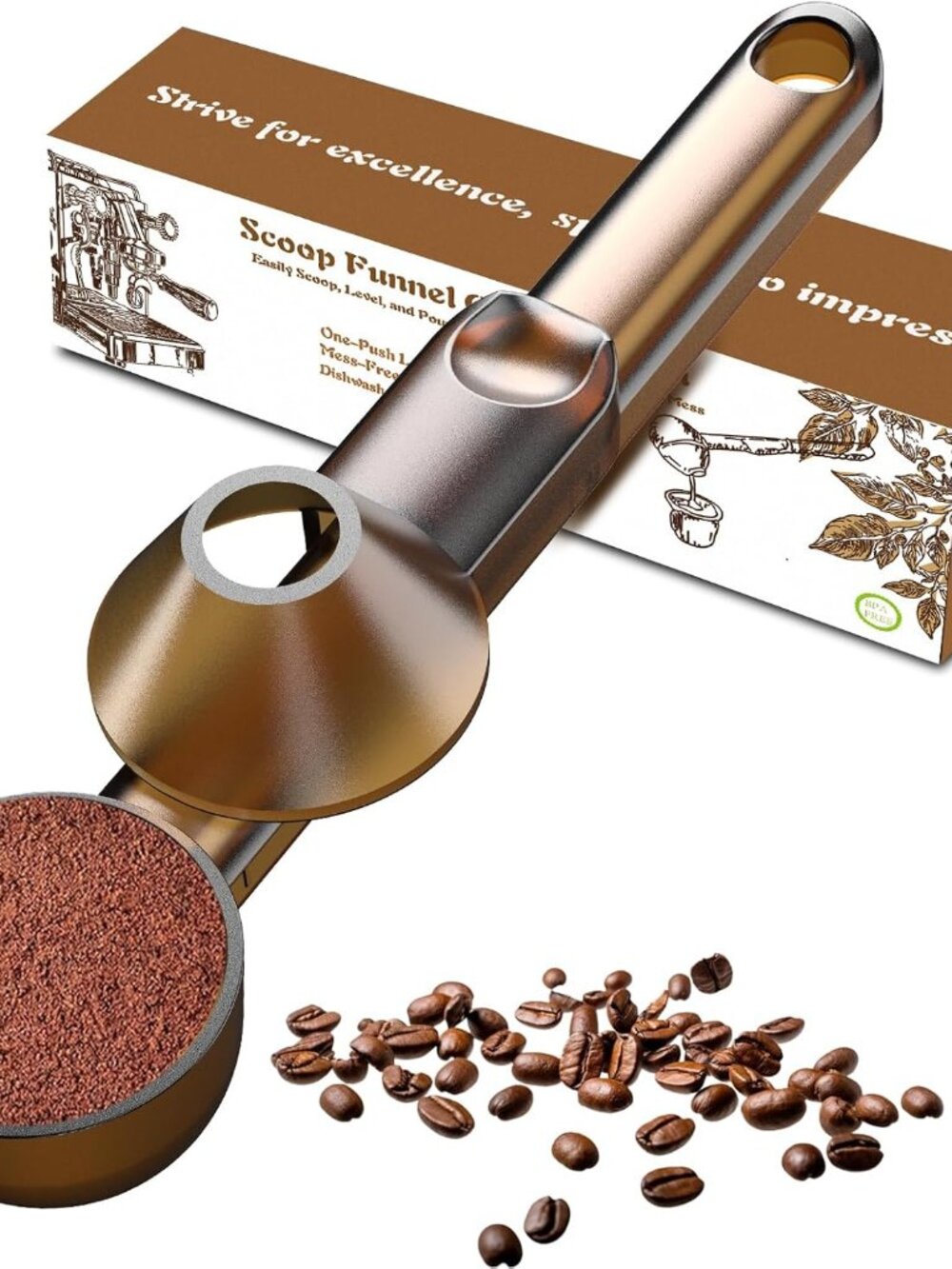 Premium Coffee Scoop Funnel with Dosing Ring(1 Pack)